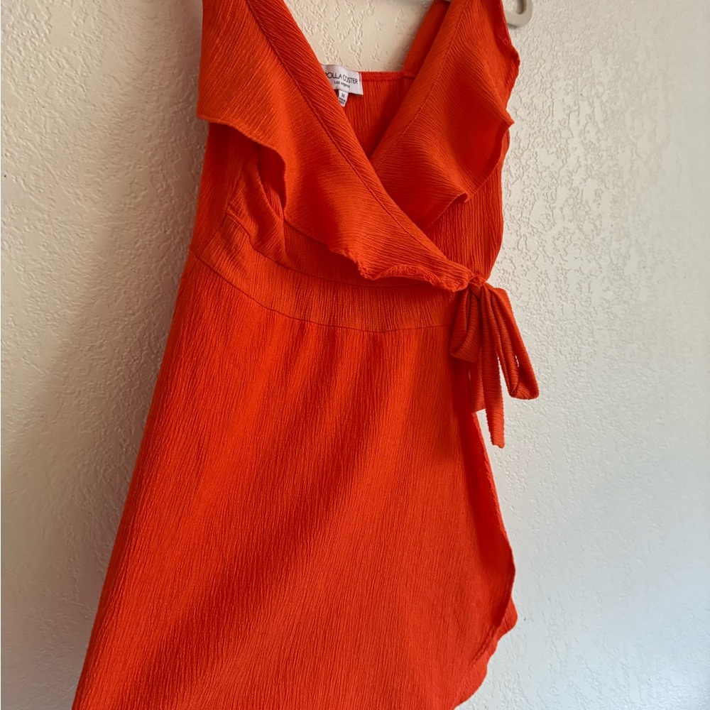 Orange Ruffle Wrap Dress - Picture 3 of 6